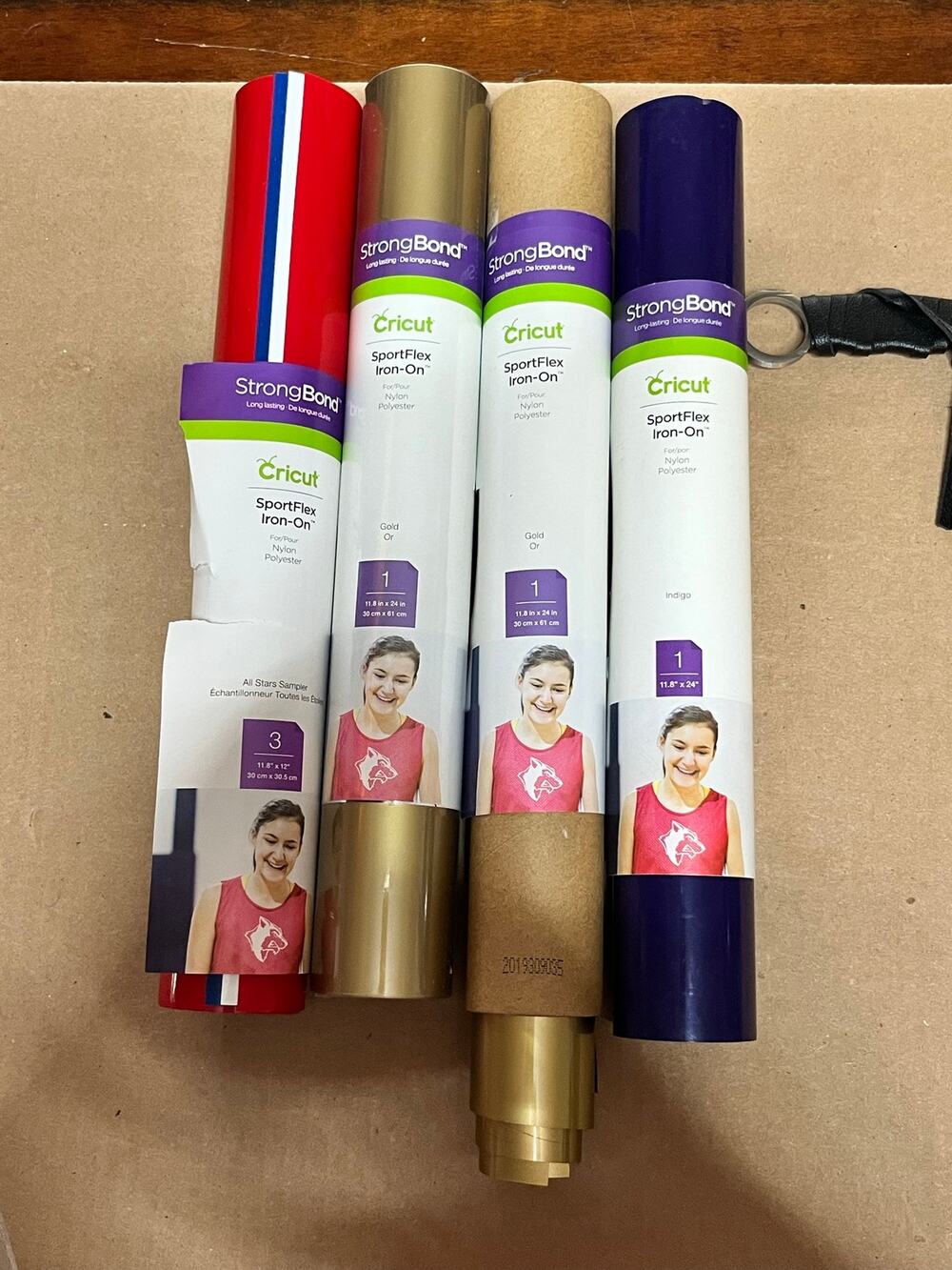 Cricut SportFlex Iron On Vinyl Roll Lot Gold Indigo All Stars - 1 New/3 partial